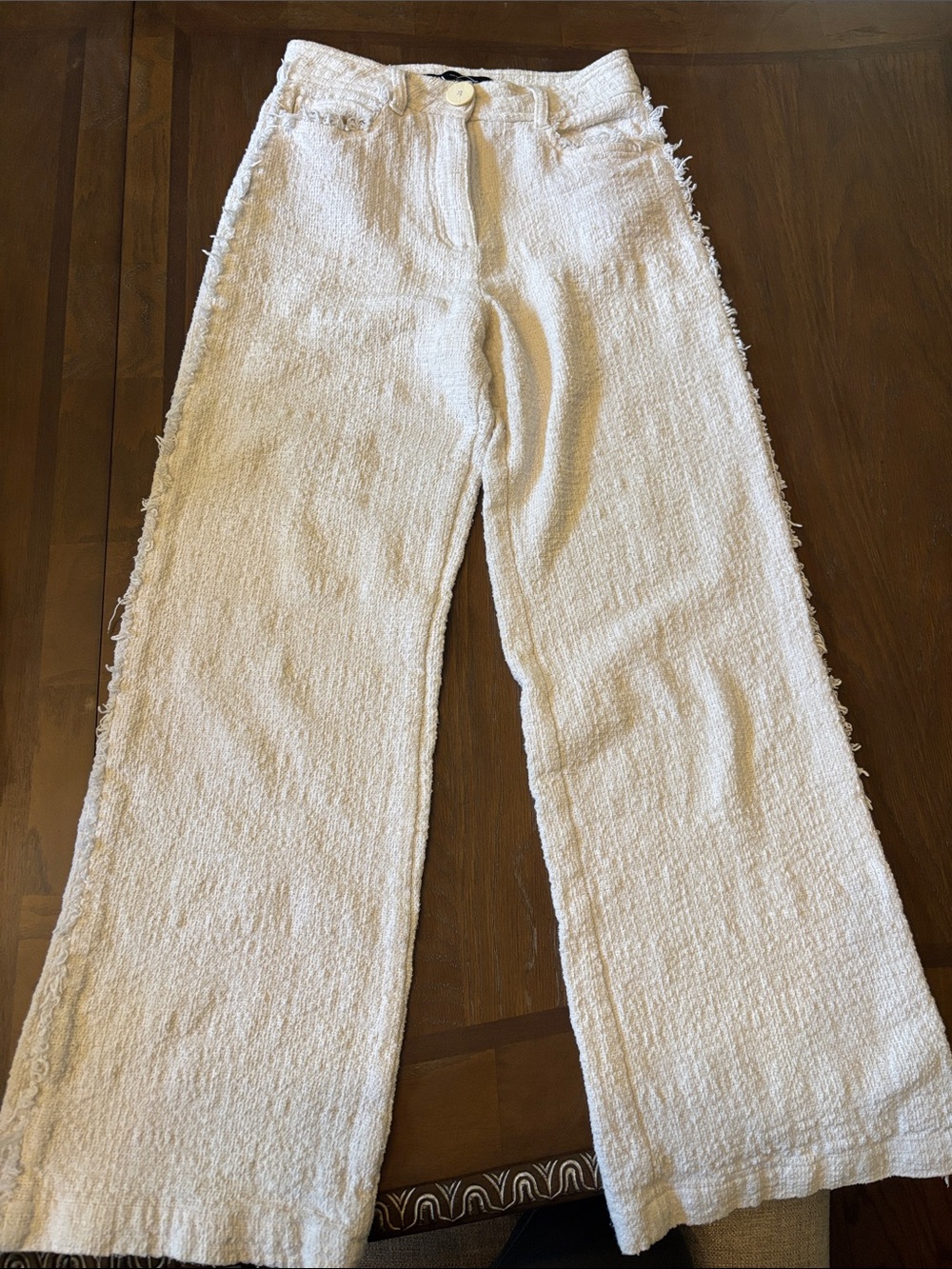 Zara Cream Textured Rustic High-Waist Trousers